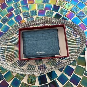 Authentic Salvatore Ferragamo card holder in chambray leather